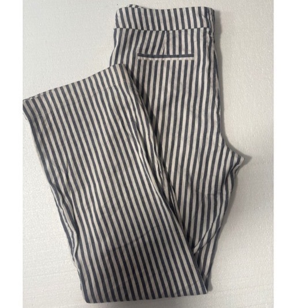 NYDJ Blue Stripe Linen Blend Tailored Flare Trousers Size‎ 12